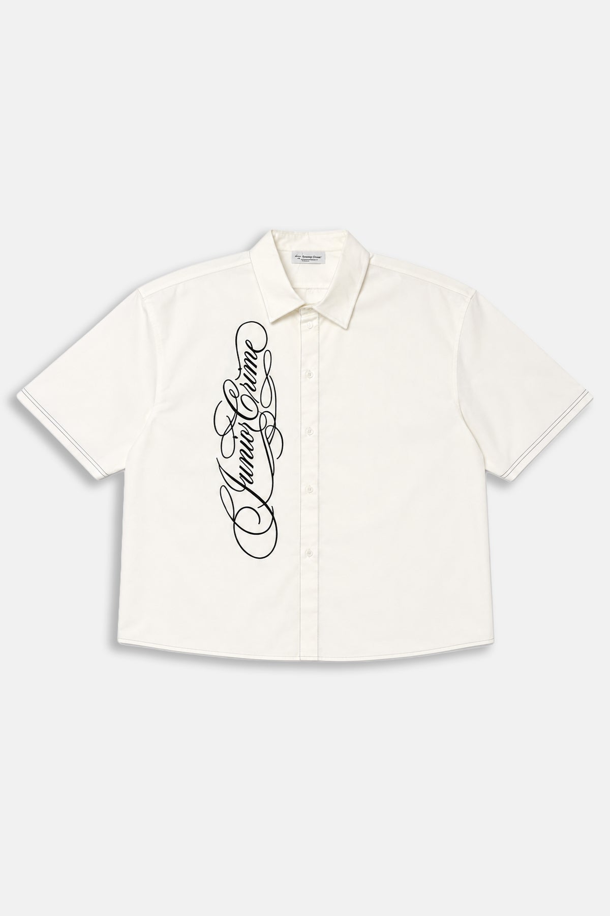 JR Signature Nakışlı Beyaz Boxy Fit Gabardin Gömlek