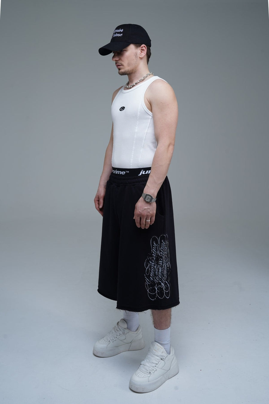 JR Signature Baskılı Jogger Baggy Siyah Şort