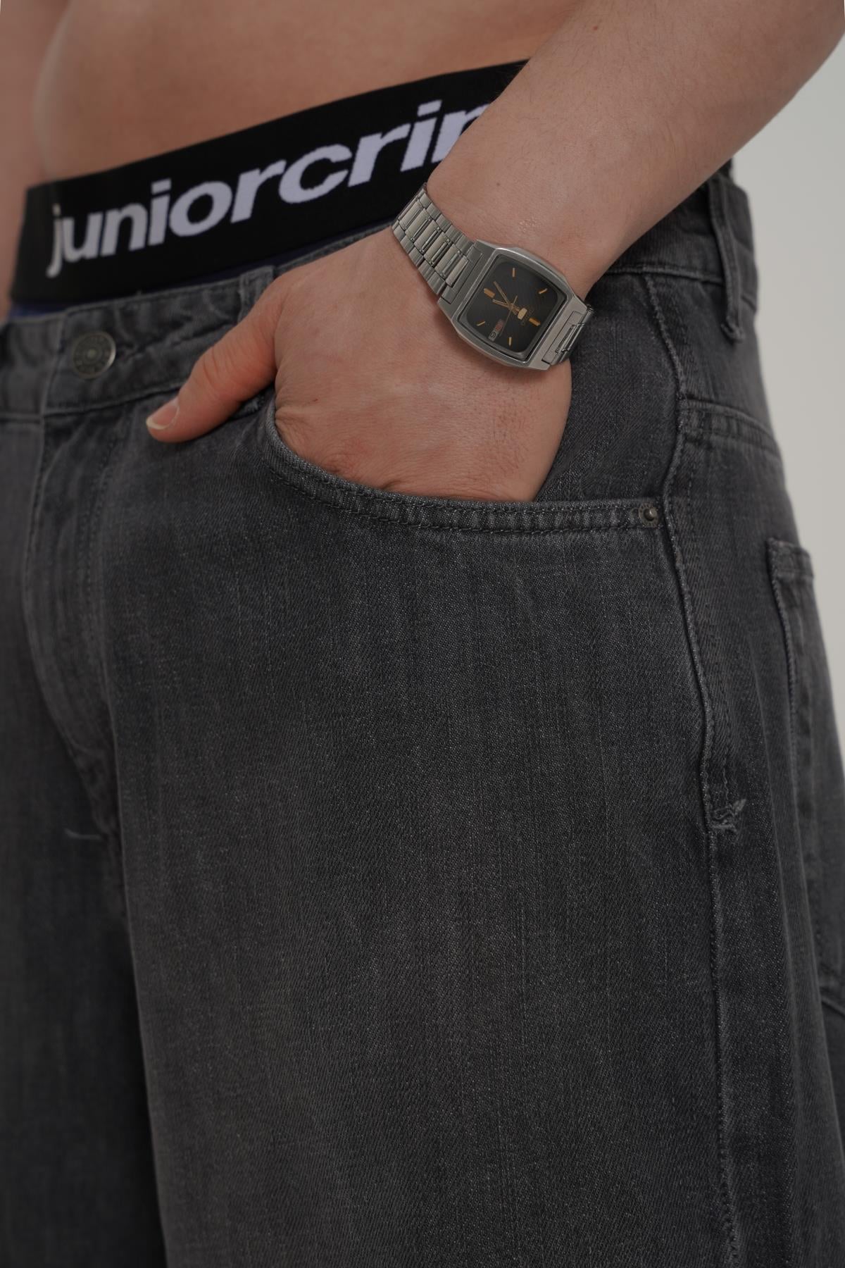 Dikiş Detay Gri Acid Wash Jean Pantolon CT01 6643