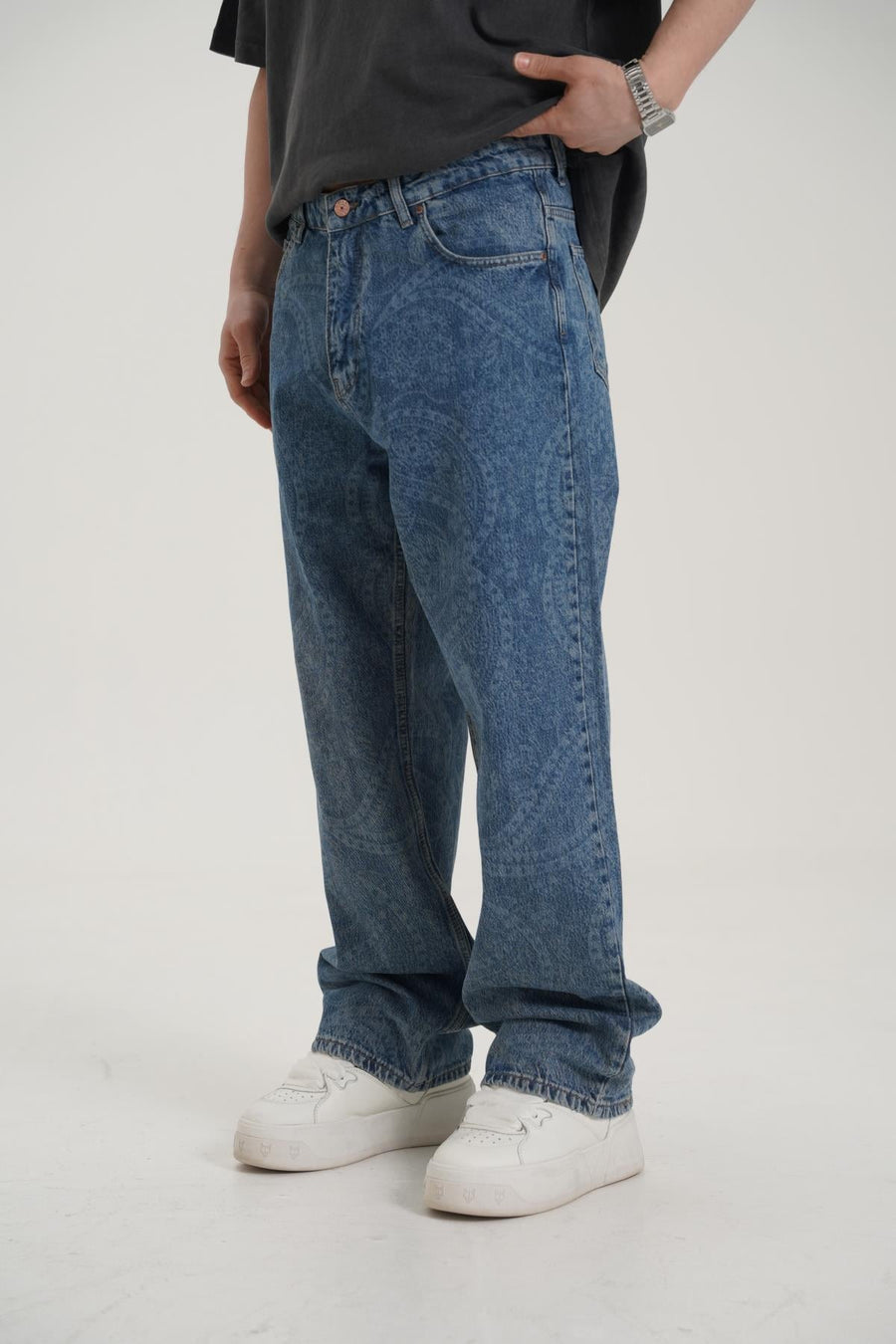 Etnik Desen Mavi Jean Pantolon CT01 6639
