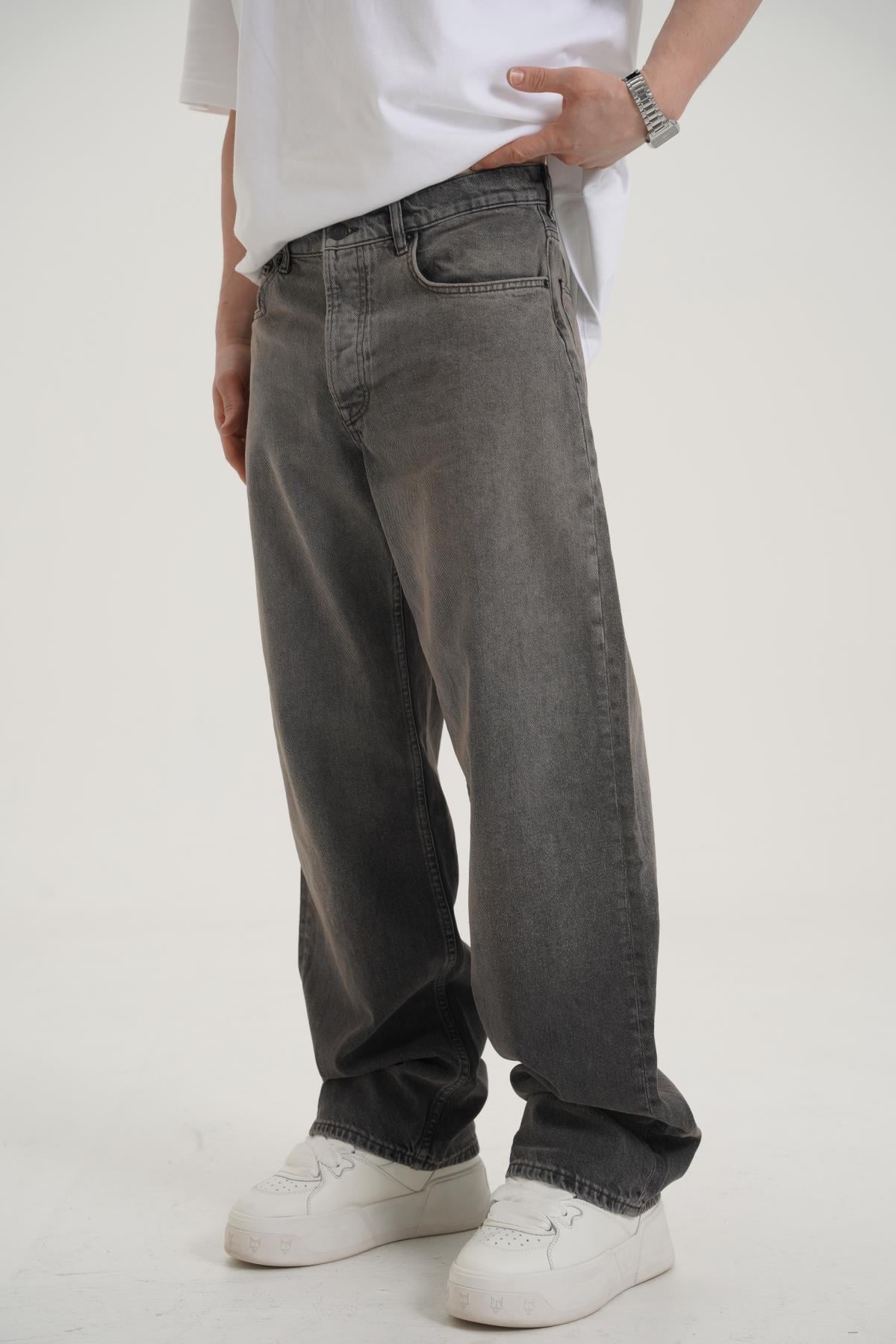Yıkama Efektli Açık Kahve Baggy Jean Pantolon