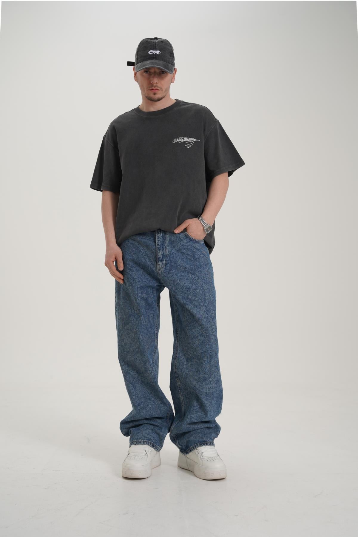 Etnik Desen Mavi Jean Pantolon CT01 6639