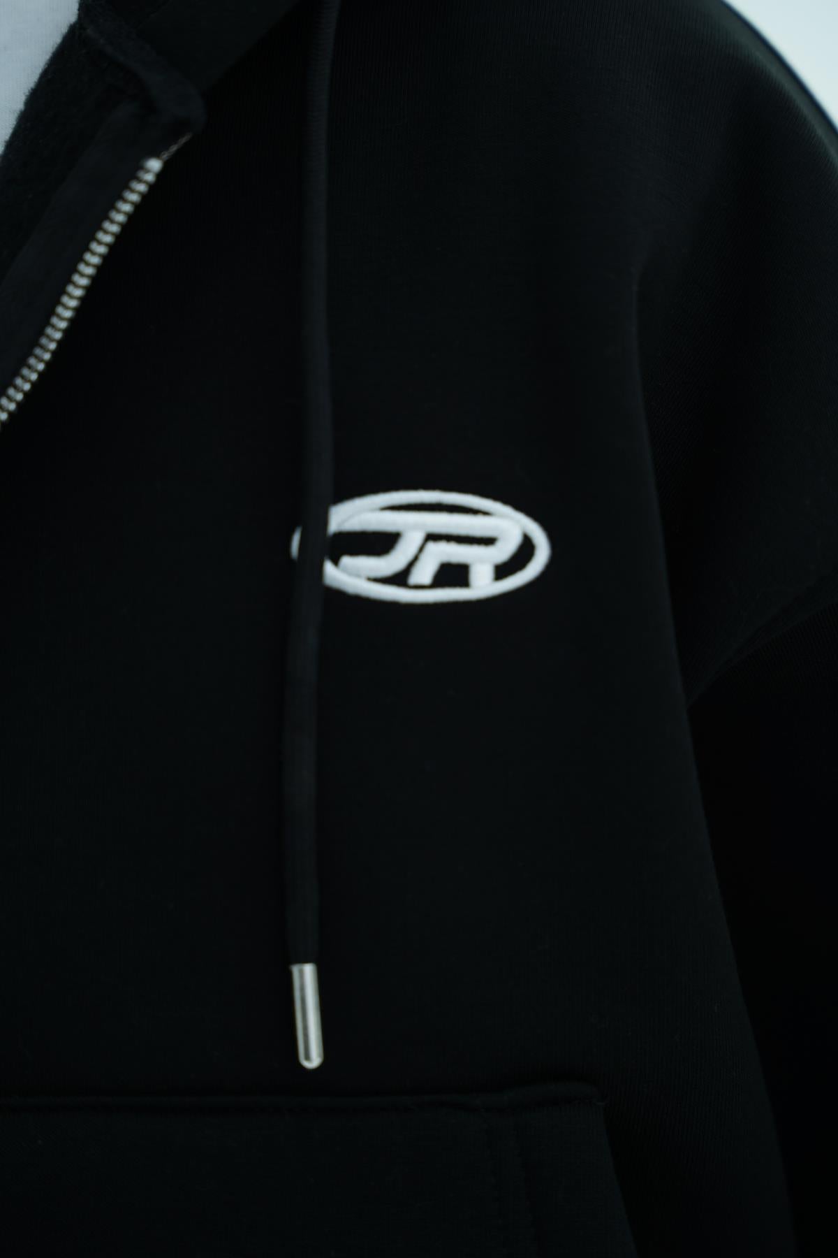 Jr Logo Boxy Kalıp Siyah Oversize Zipper Sweatshirt