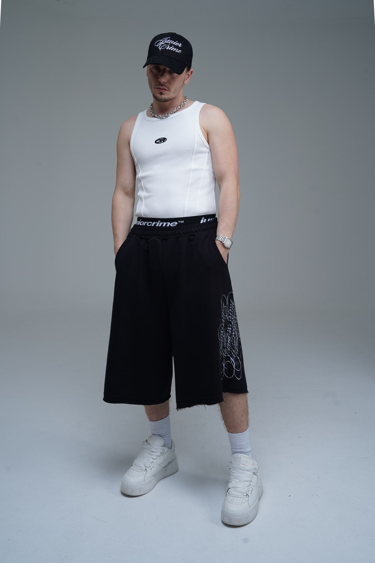 JR Signature Baskılı Jogger Baggy Siyah Şort