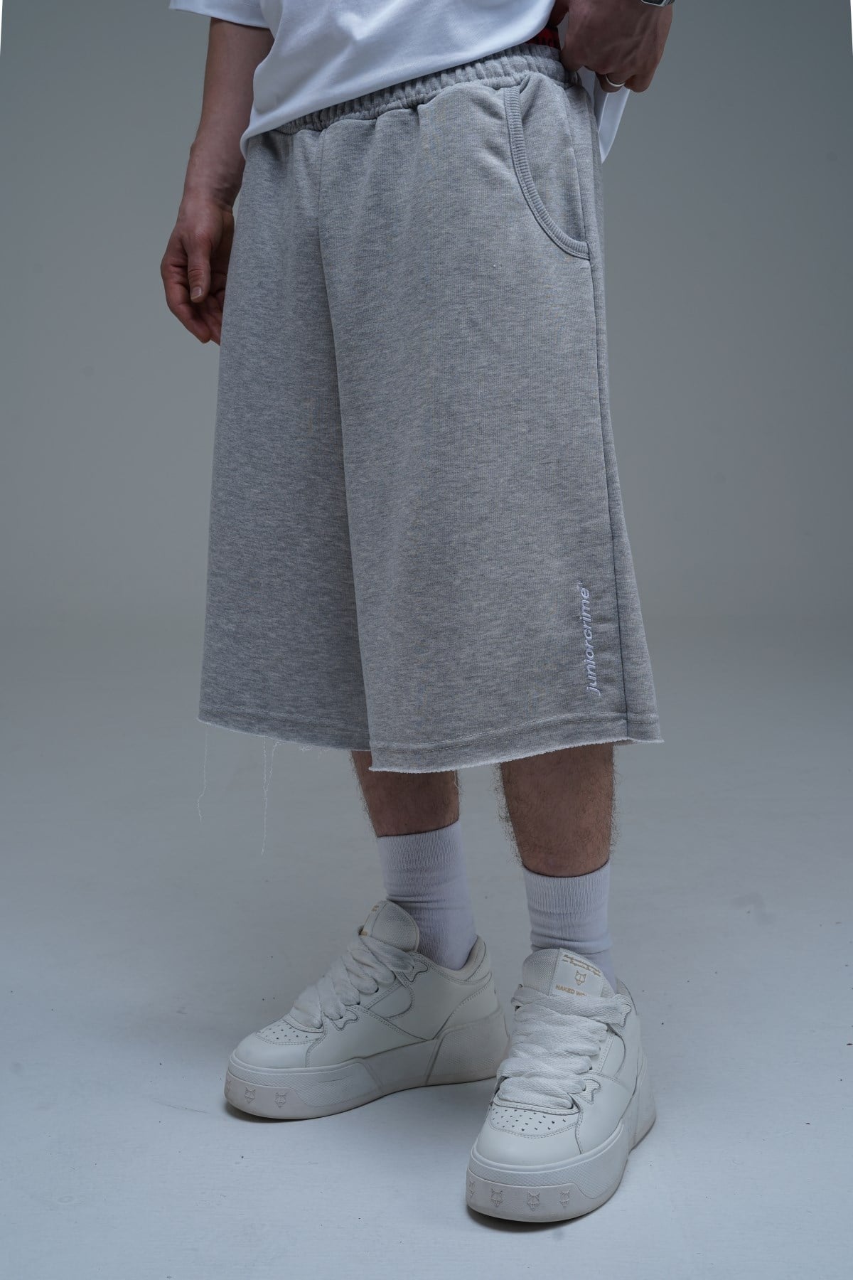 JR Nakışlı Gri Jogger Baggy Şort