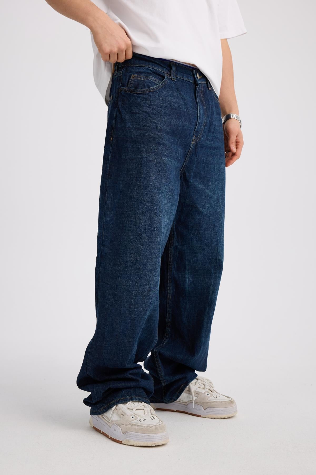 Acid Wash Koyu Mavi Baggy Bdg Jean