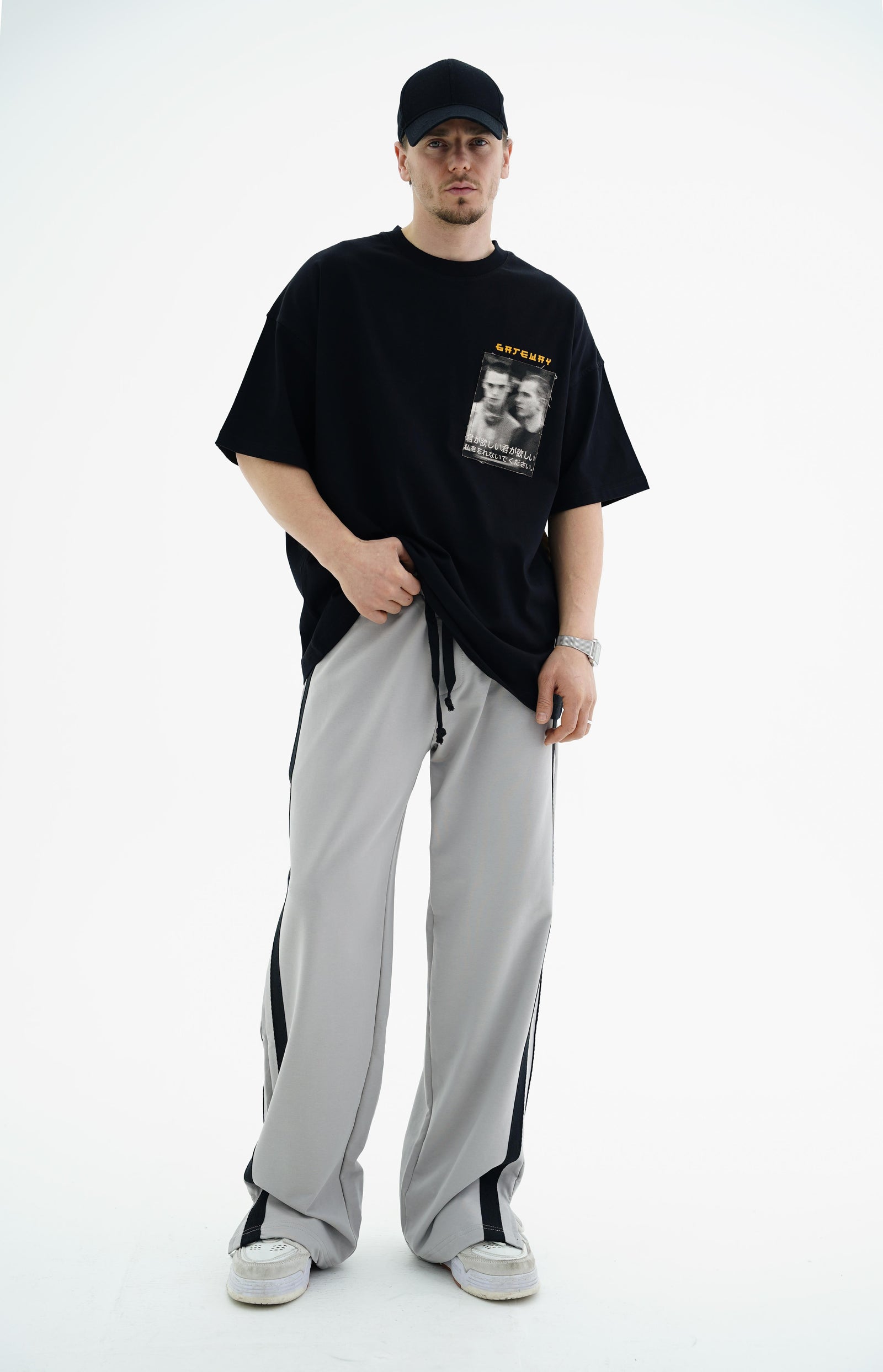 Gate Baskılı Siyah Oversize Tshirt JC01 25Y91