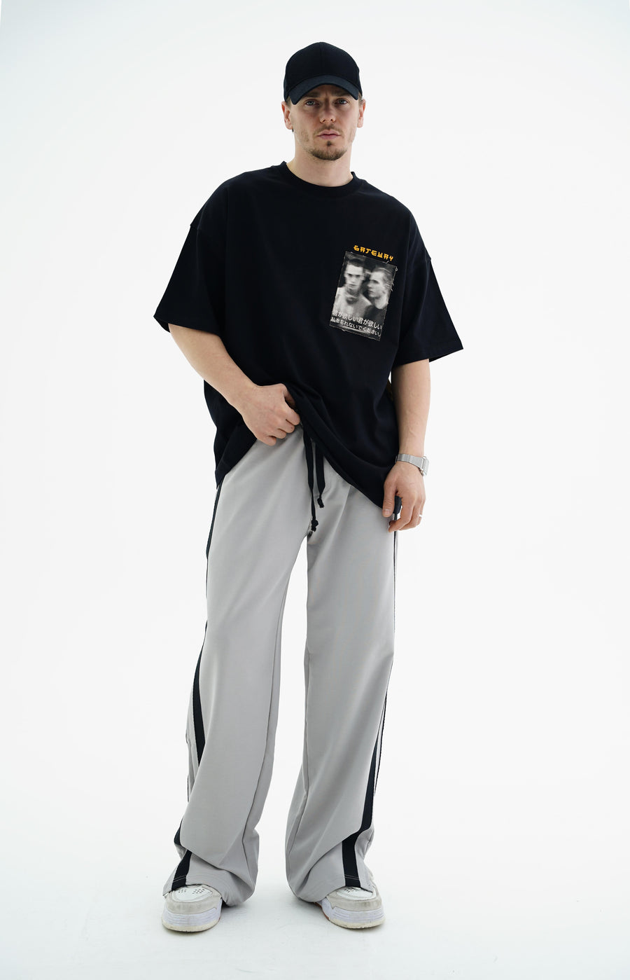 Gate Baskılı Siyah Oversize Tshirt JC01 25Y91