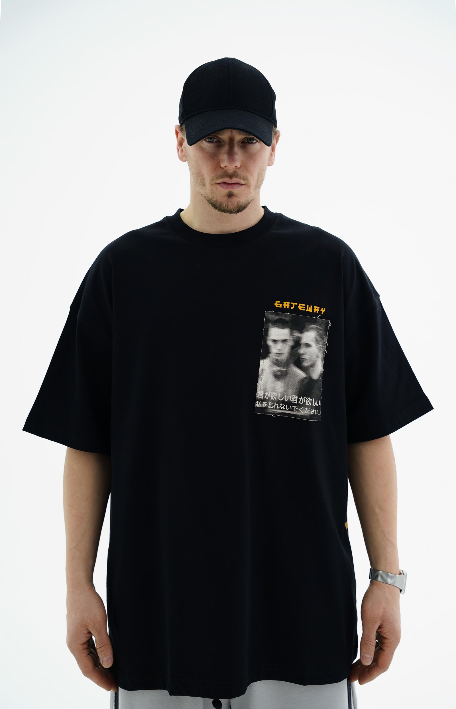 Gate Baskılı Siyah Oversize Tshirt JC01 25Y91