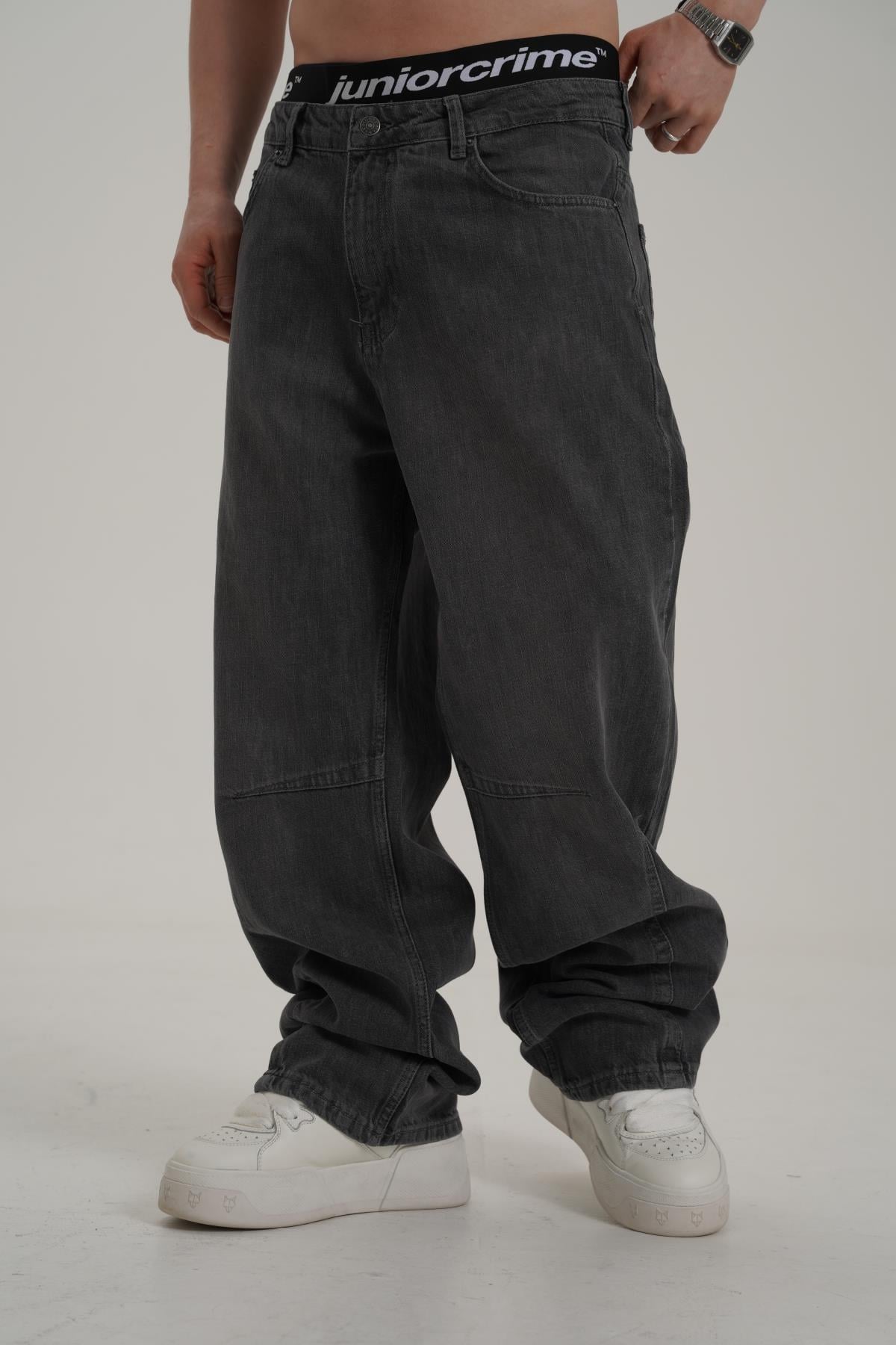 Dikiş Detay Gri Acid Wash Jean Pantolon CT01 6643
