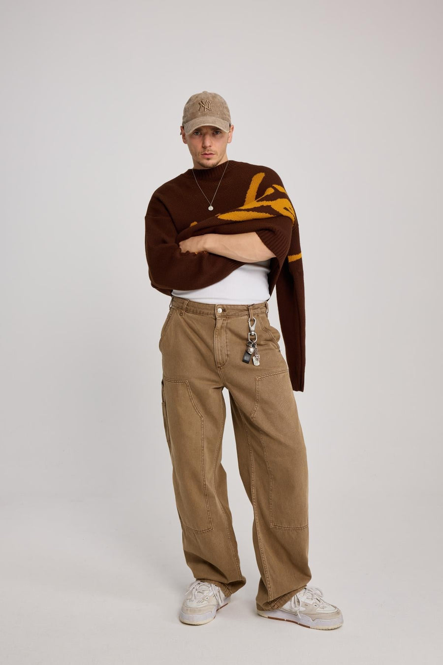 Blok Detay Kahverengi Carpenter Baggy Pantolon