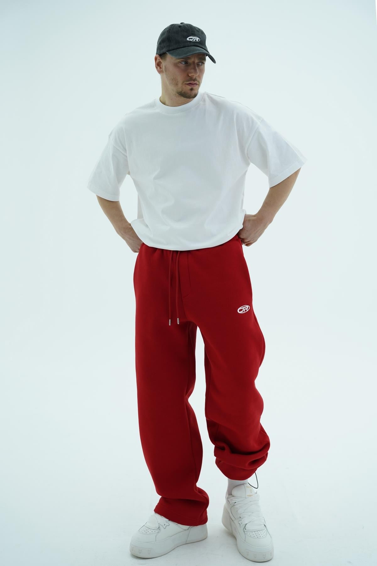 JR Logo Kırmızı Baggy Eşofman Altı