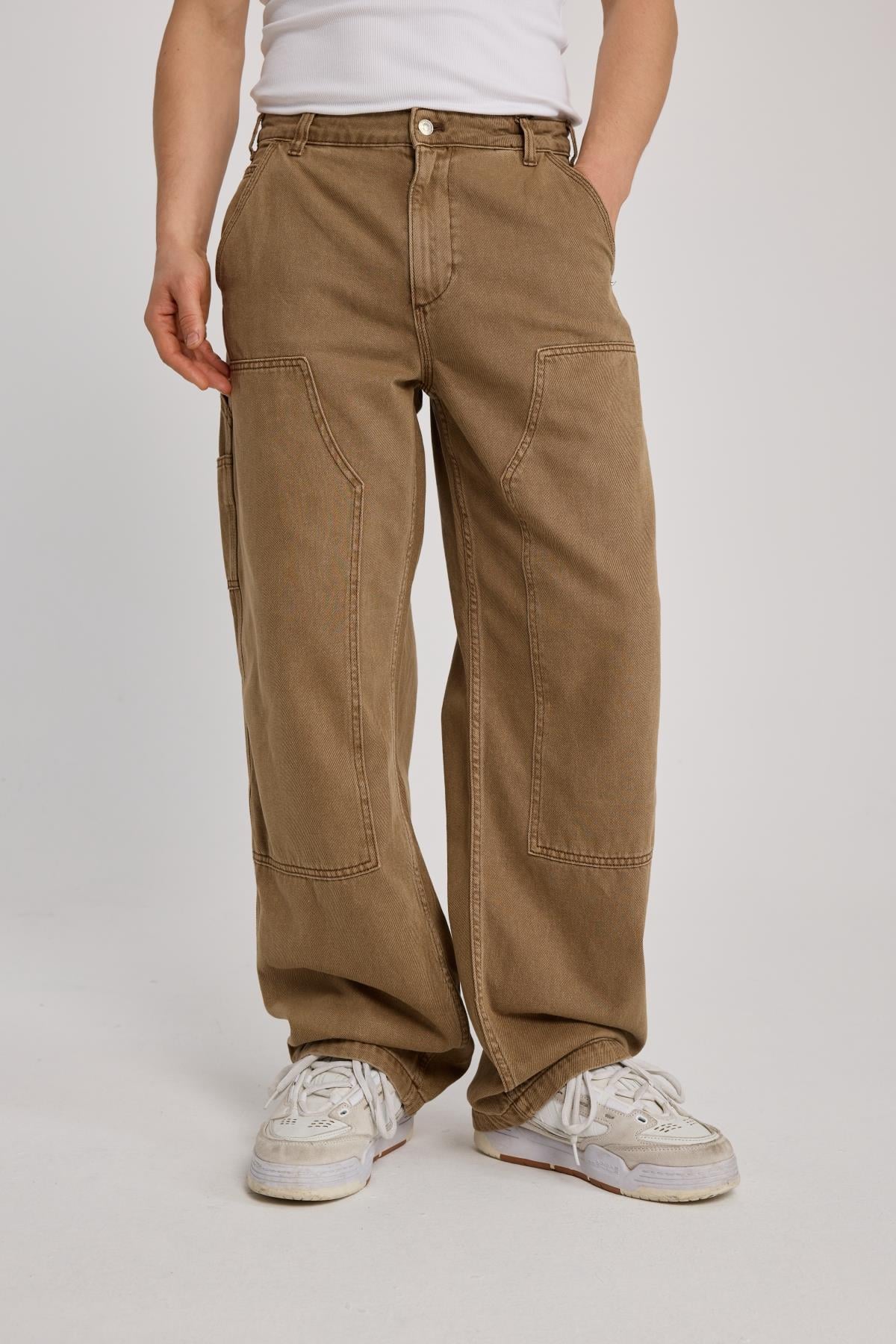 Blok Detay Kahverengi Carpenter Baggy Pantolon
