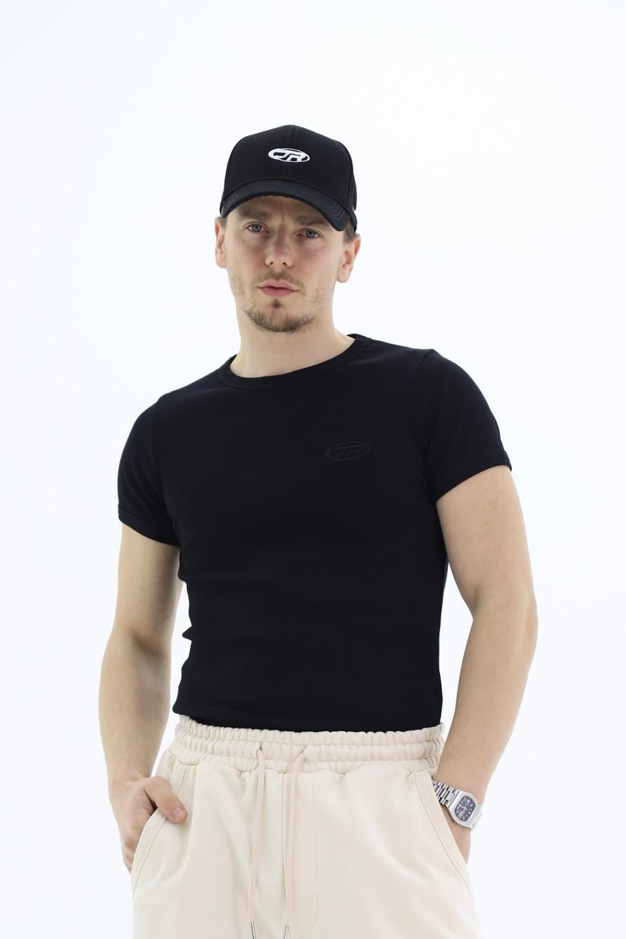JR Logo Fitilli Kumaş Siyah Slim fit Tshirt