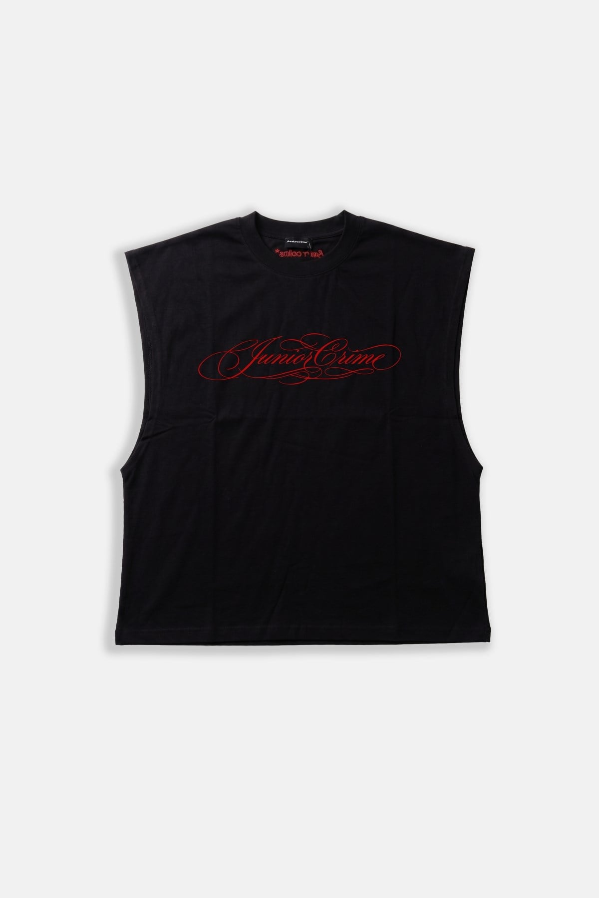 JR Kırmızı Signature Baskılı Boxy Fit Kolsuz Siyah Tshirt
