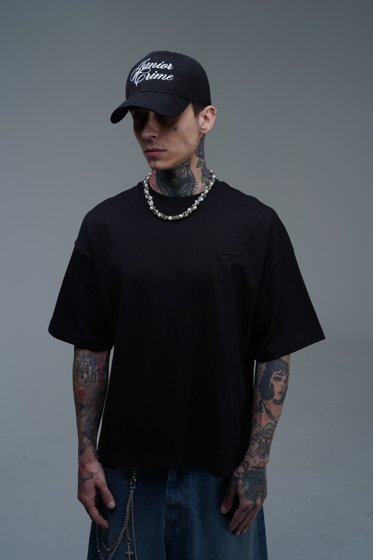 JR Logo Siyah Boxy Fit Oversize Tshirt