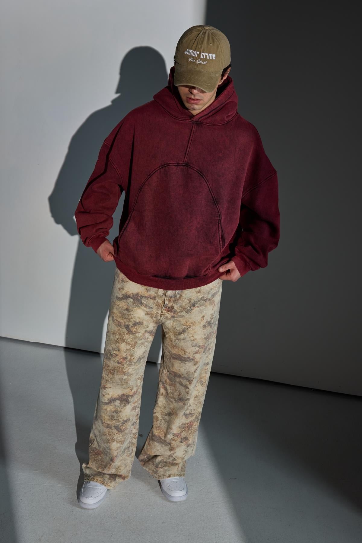 Camo Desenli Krem Baggy Jean Pantolon
