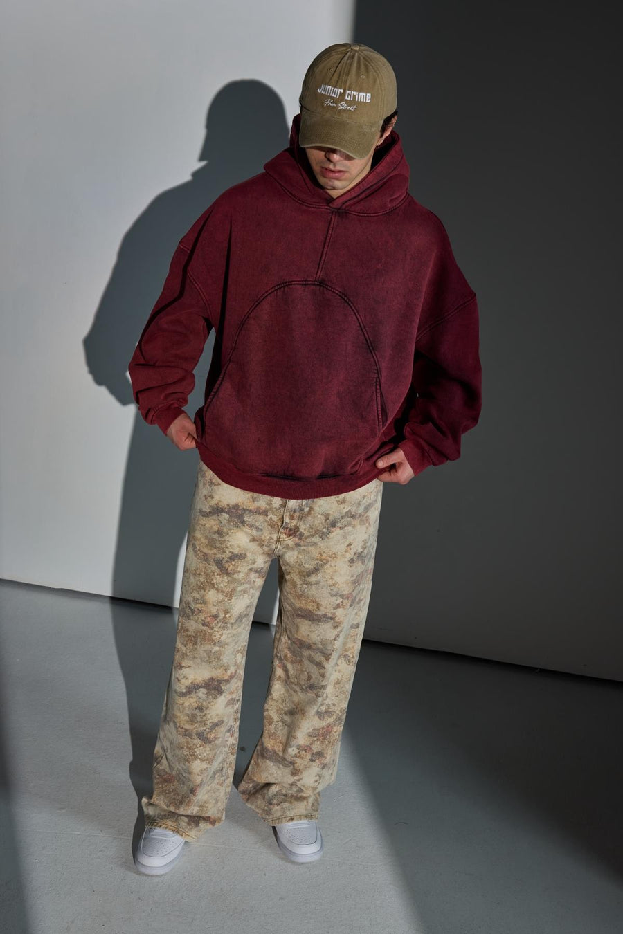 Camo Desenli Krem Baggy Jean Pantolon