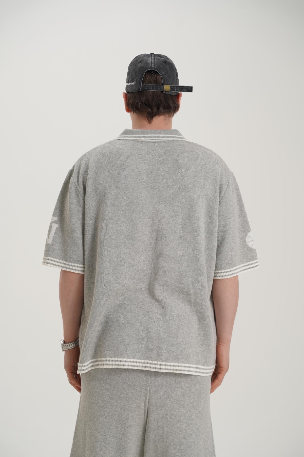 Sonny Desenli Triko Kumaş Gri Oversize Tshirt