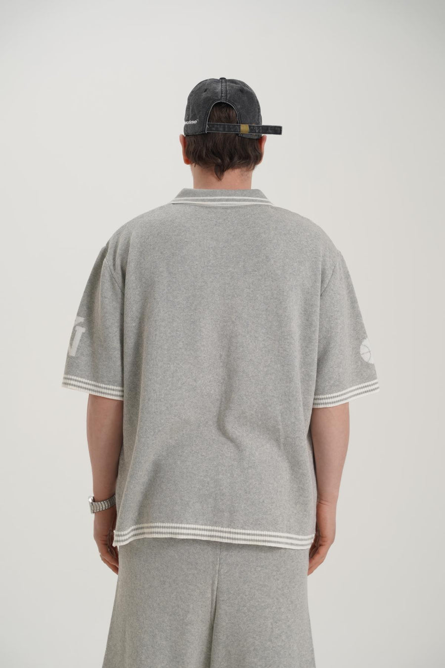 Sonny Desenli Triko Kumaş Gri Oversize Tshirt