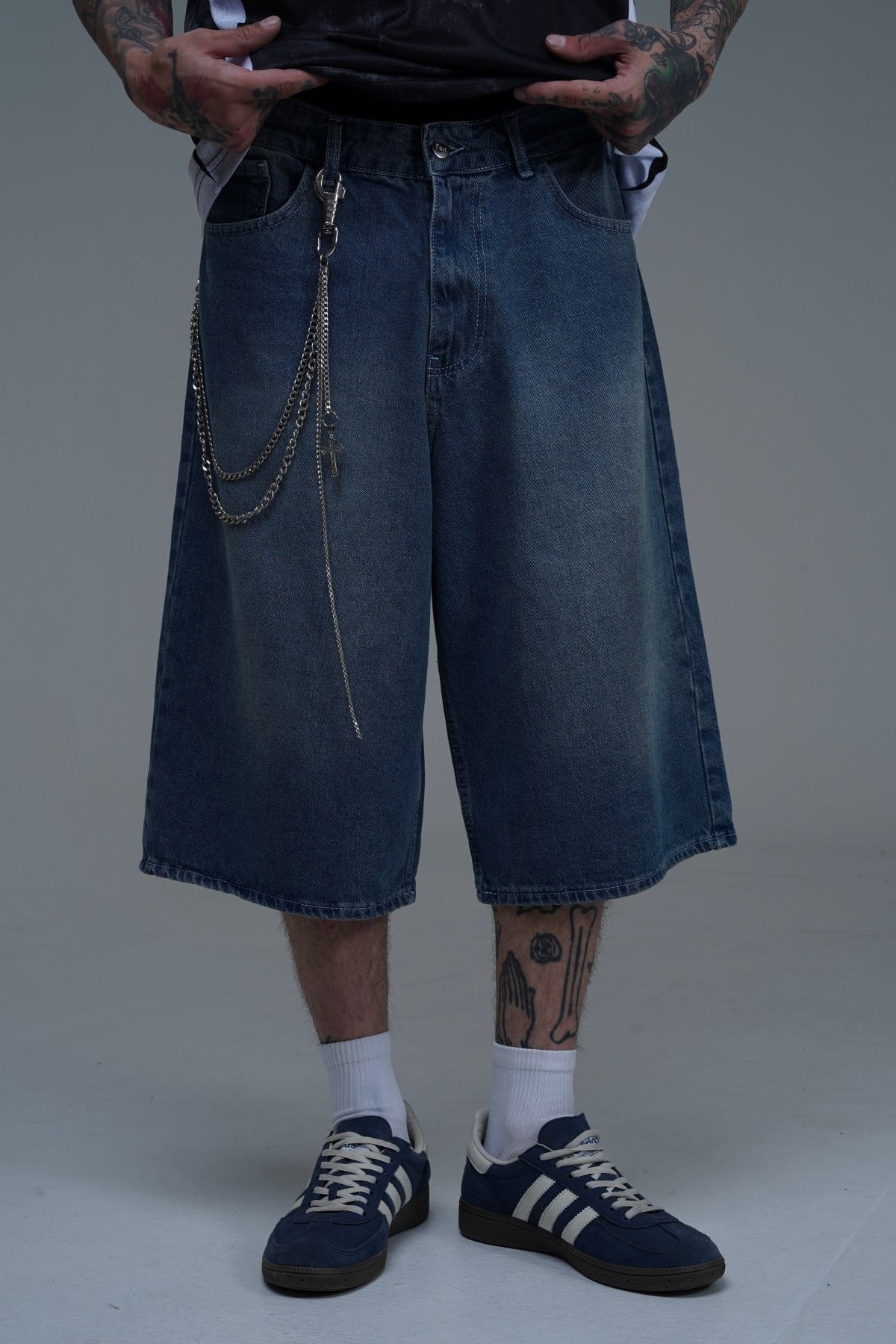 Basic Mavi Baggy Jean Şort