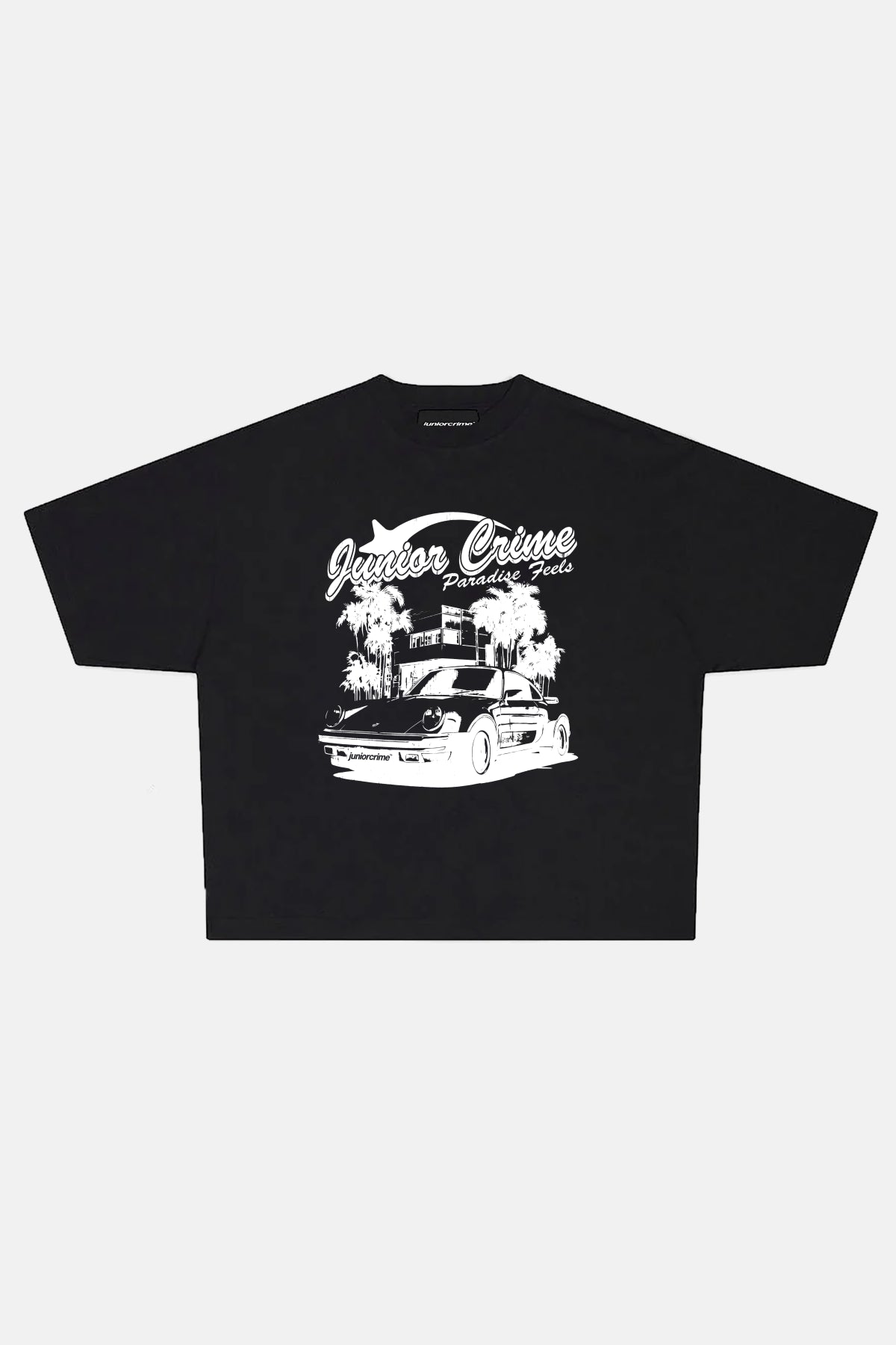 JR Paradise Baskılı Siyah Boxy Fit Tshirt