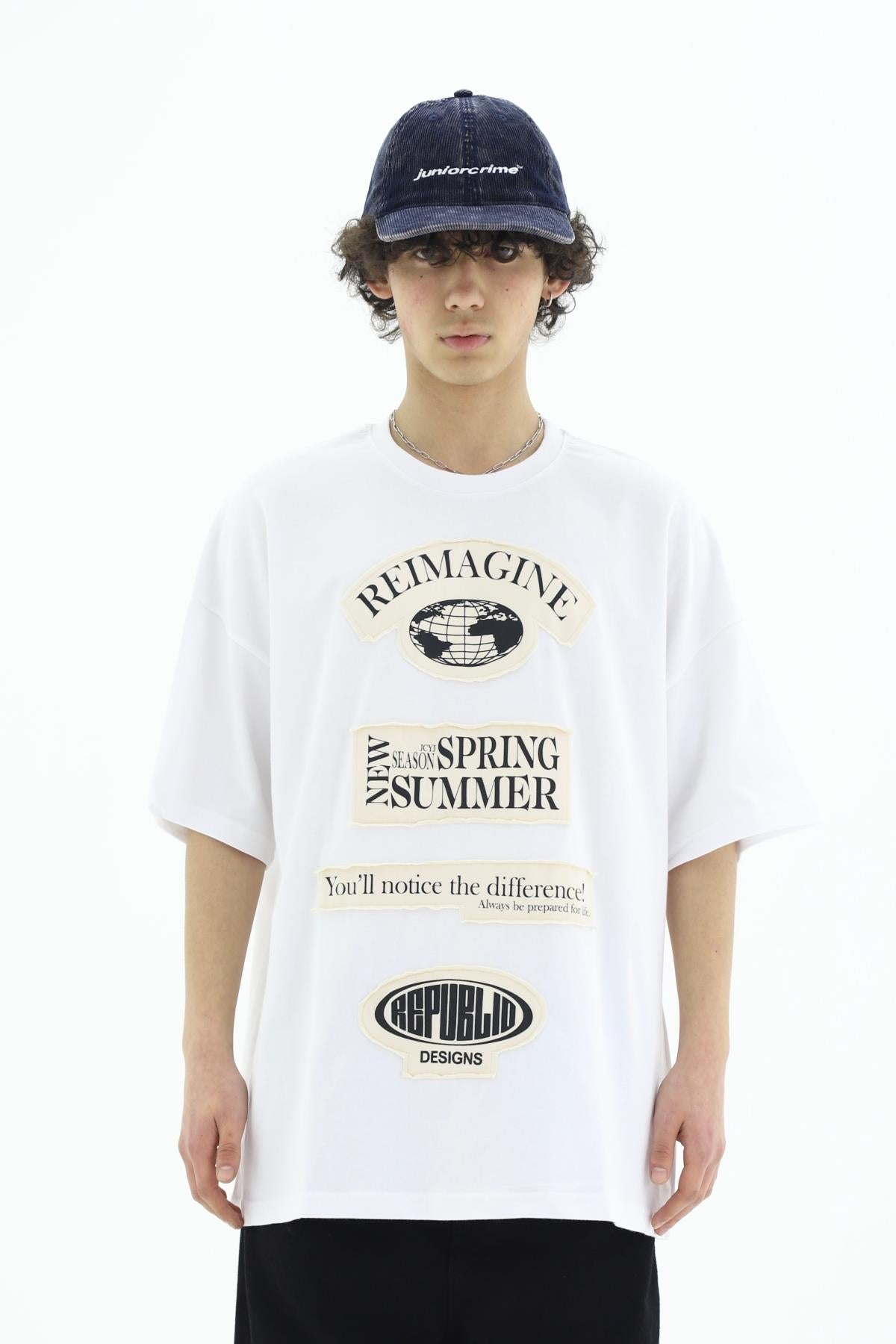 Reimagine Patch Detay Beyaz Oversize Tshirt