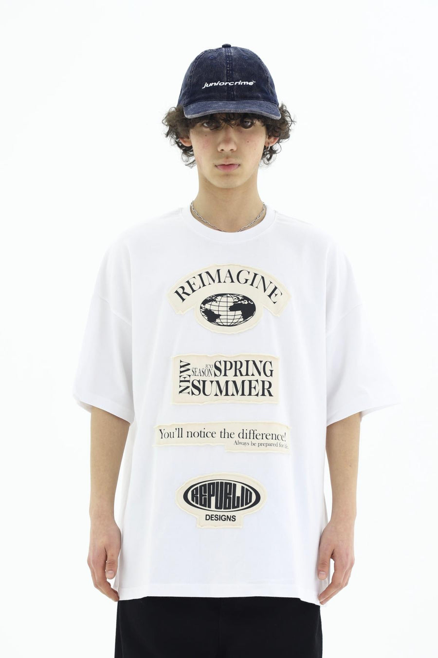 Reimagine Patch Detay Beyaz Oversize Tshirt