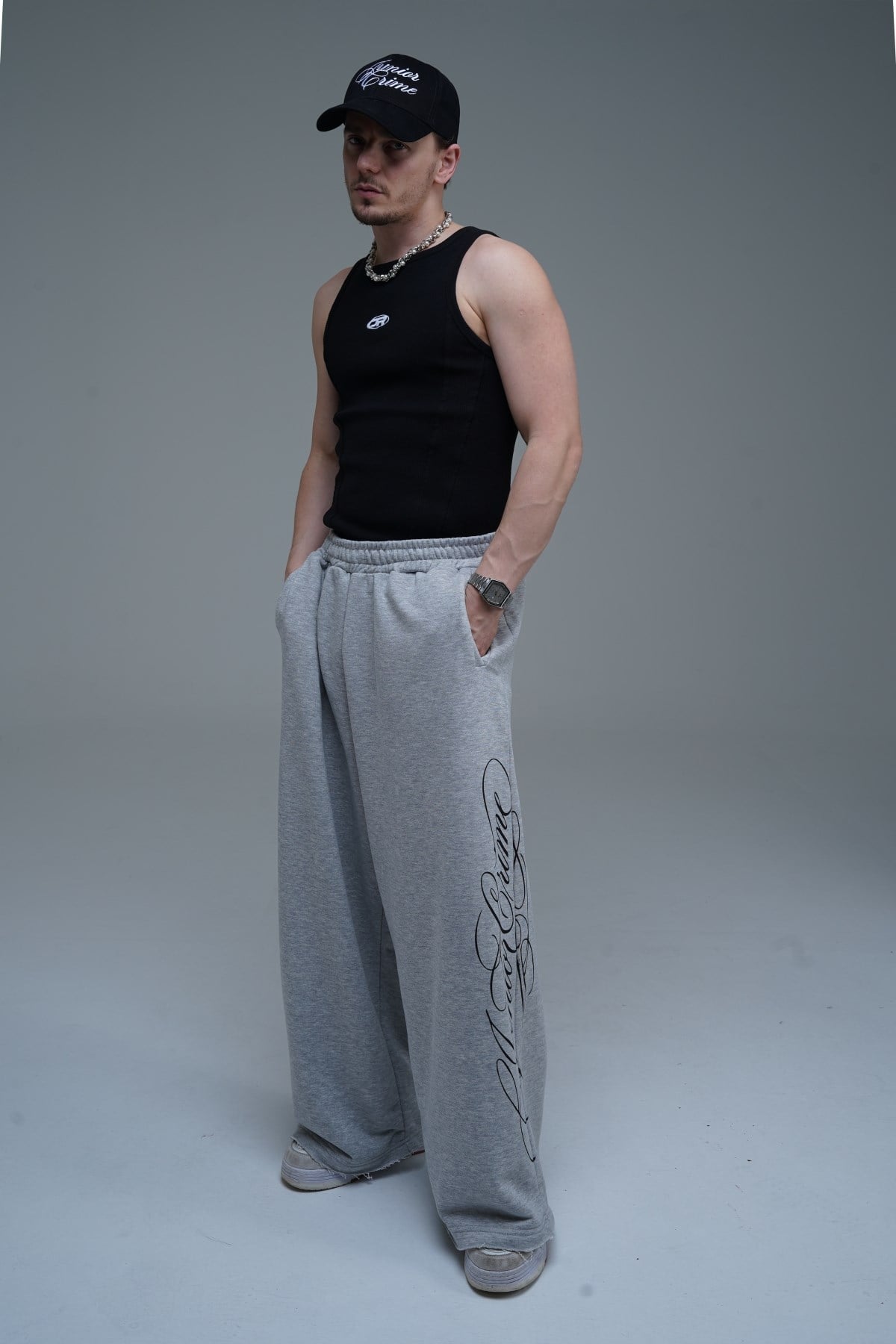 JR Signature Baskılı Gri Baggy Eşofman