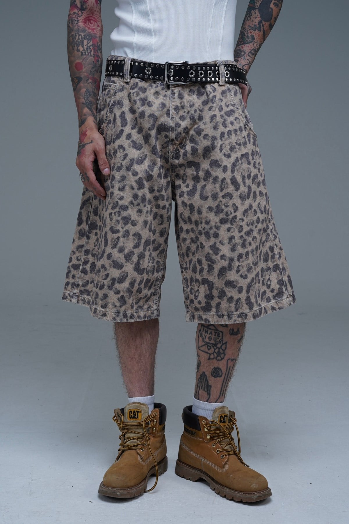 JR Leopar Desenli Baggy Jean Şort