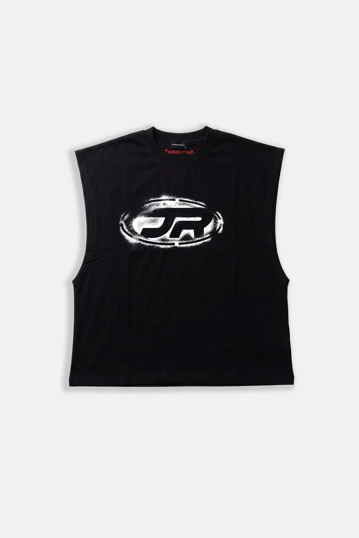 JR Spray Logo Baskılı Boxy Fit Kolsuz Siyah Tshirt