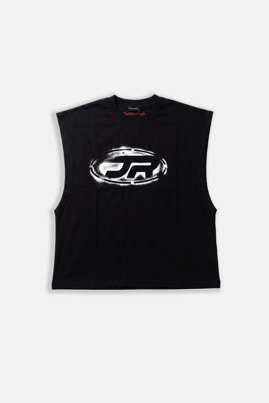 JR Spray Logo Baskılı Boxy Fit Kolsuz Siyah Tshirt