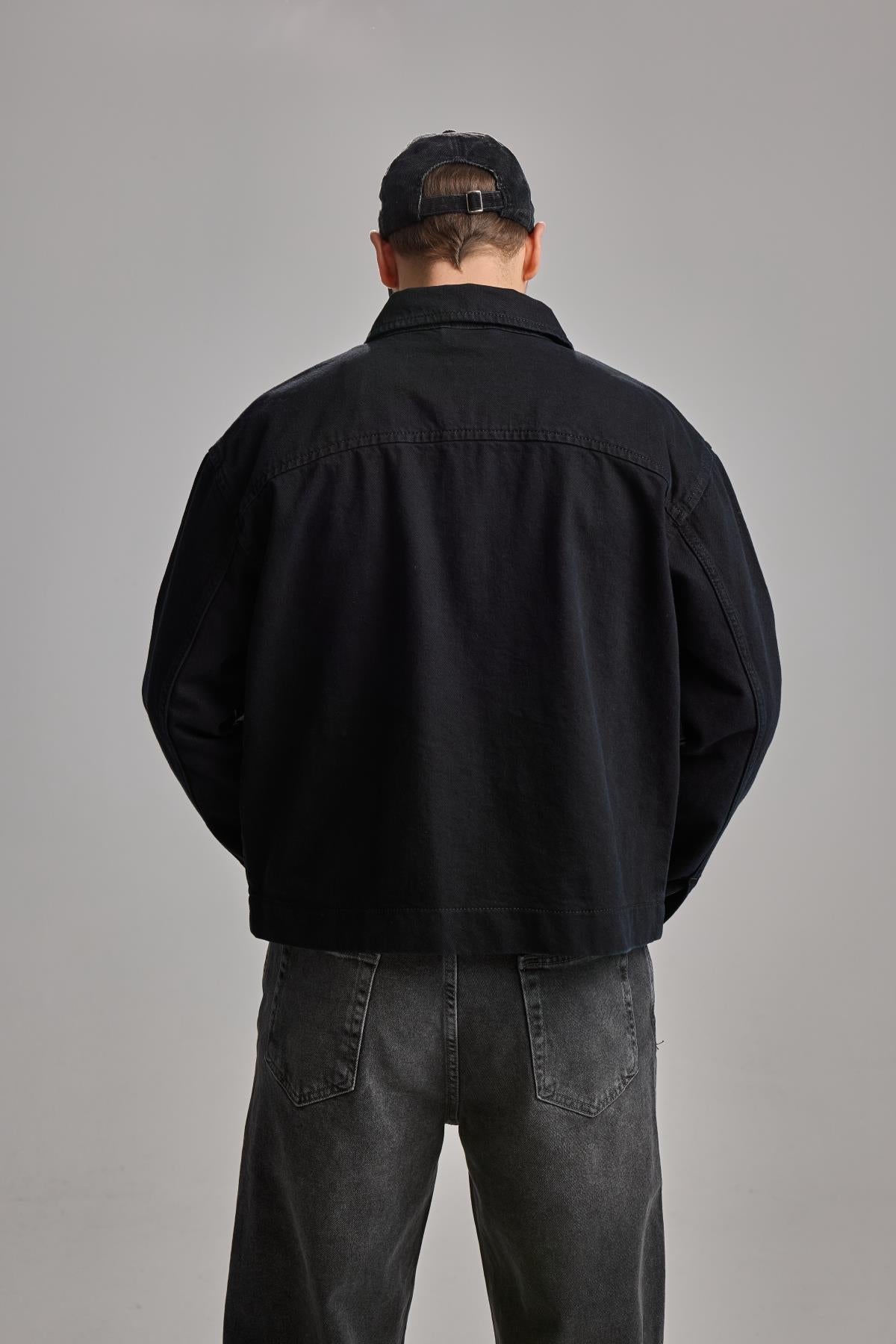 Siyah Nakışlı Oversize Jean Ceket 4615