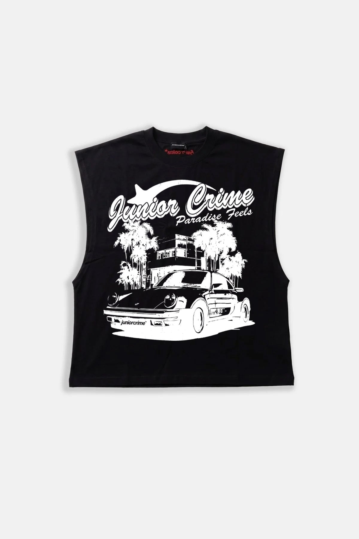 JR Paradise Baskılı Boxy Fit Kolsuz Siyah Tshirt