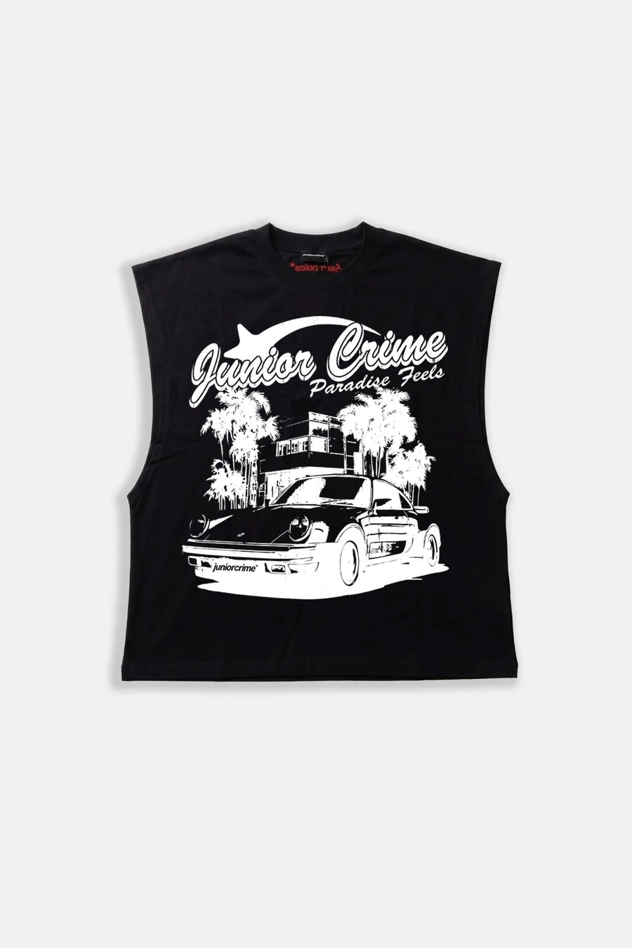 JR Paradise Baskılı Boxy Fit Kolsuz Siyah Tshirt
