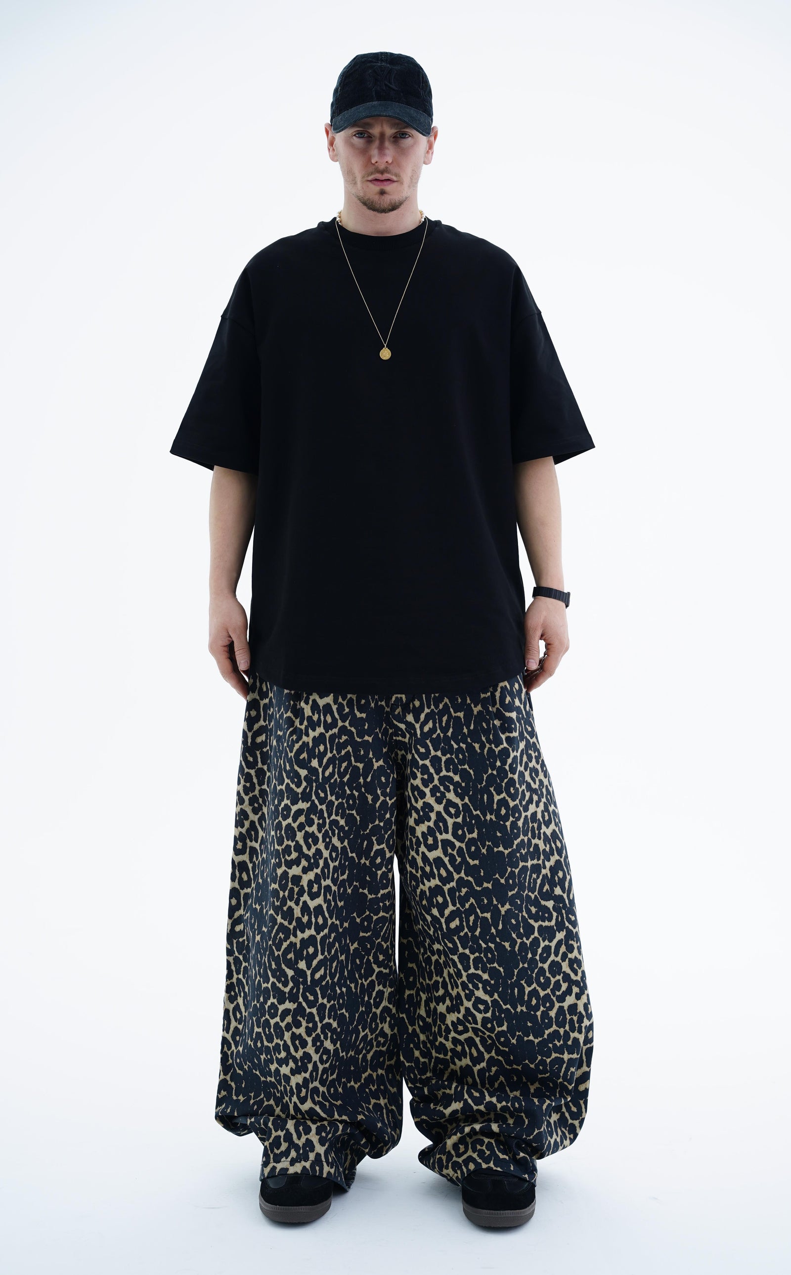 Siyah Basic Oversize Ribana Yaka Tshirt JC01 24Y363