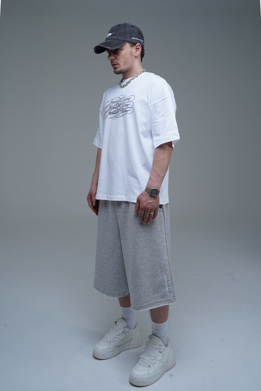 JR Nakışlı Gri Jogger Baggy Şort