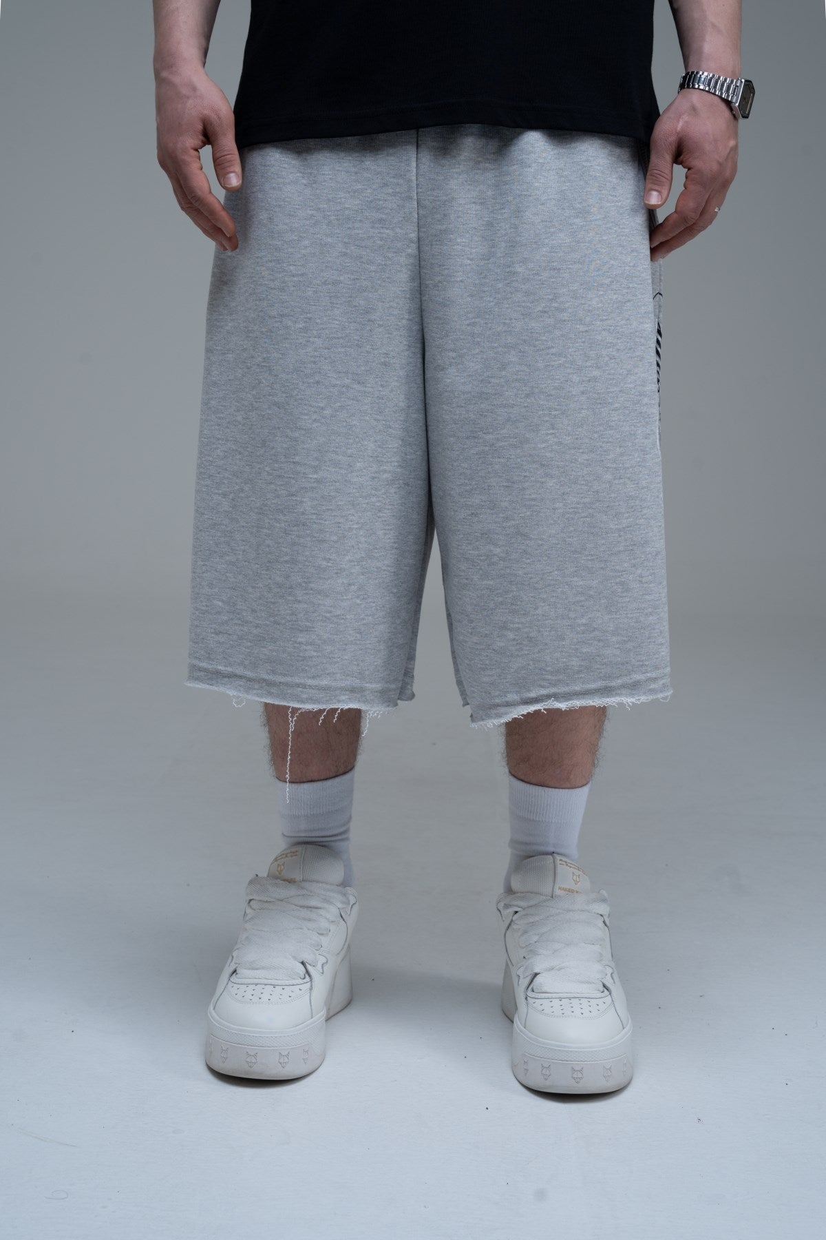 JR Signature Baskılı Jogger Baggy Gri Şort