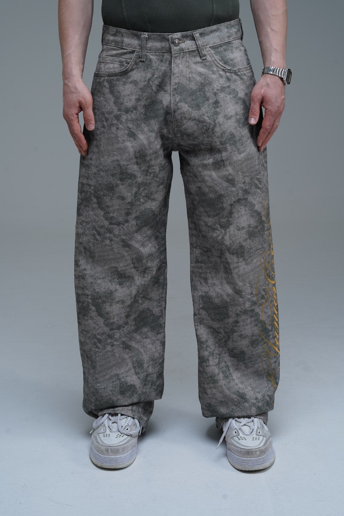JR Signature Eskitme Baskılı Kamuflaj Desen Baggy Jean