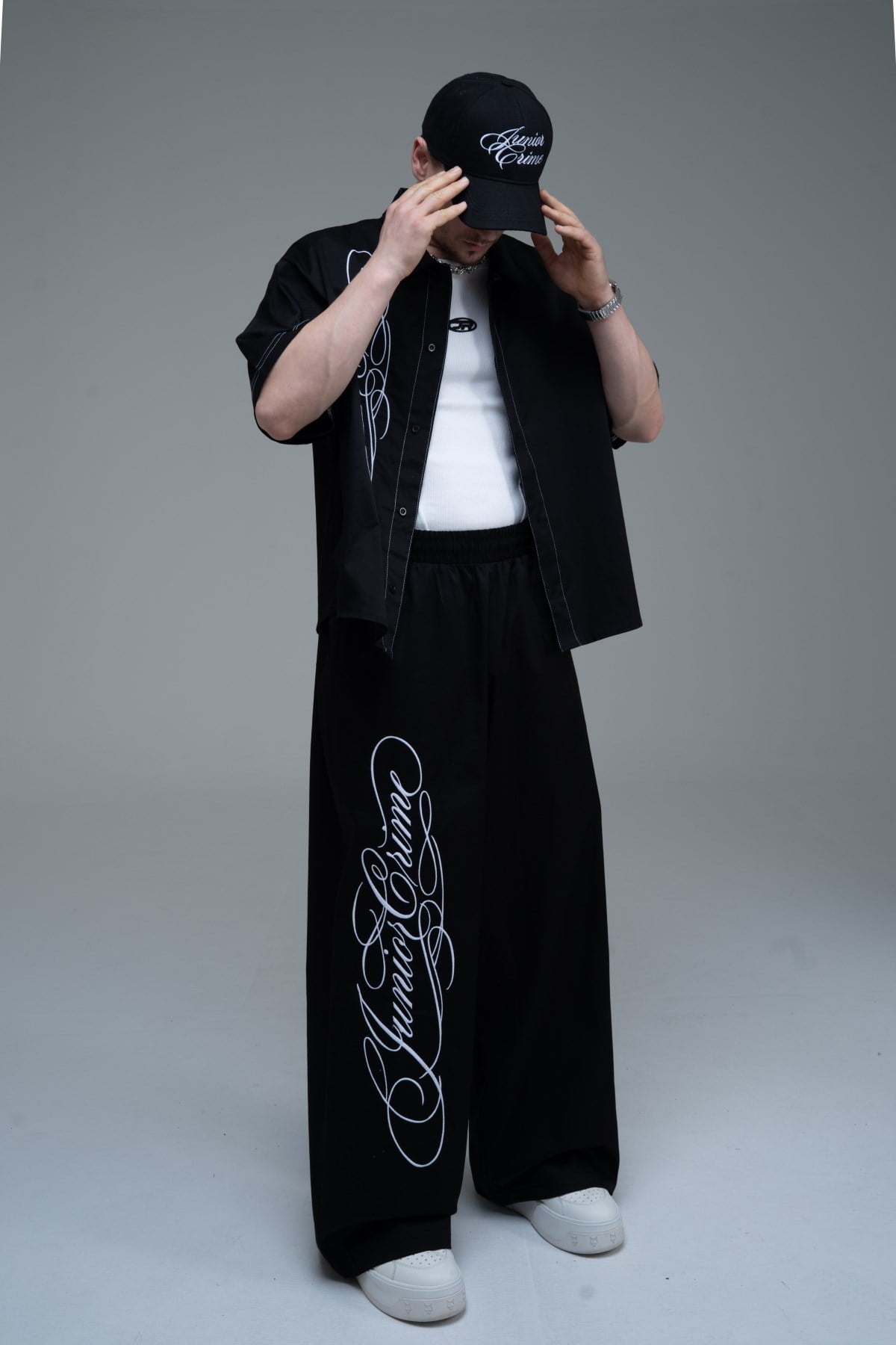 JR Signature Baskılı Boxy Fit Gabardin Gömlek