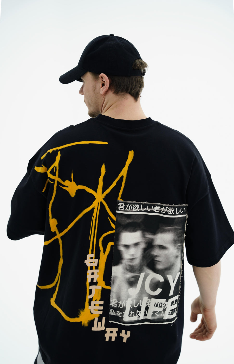Gate Baskılı Siyah Oversize Tshirt JC01 25Y91
