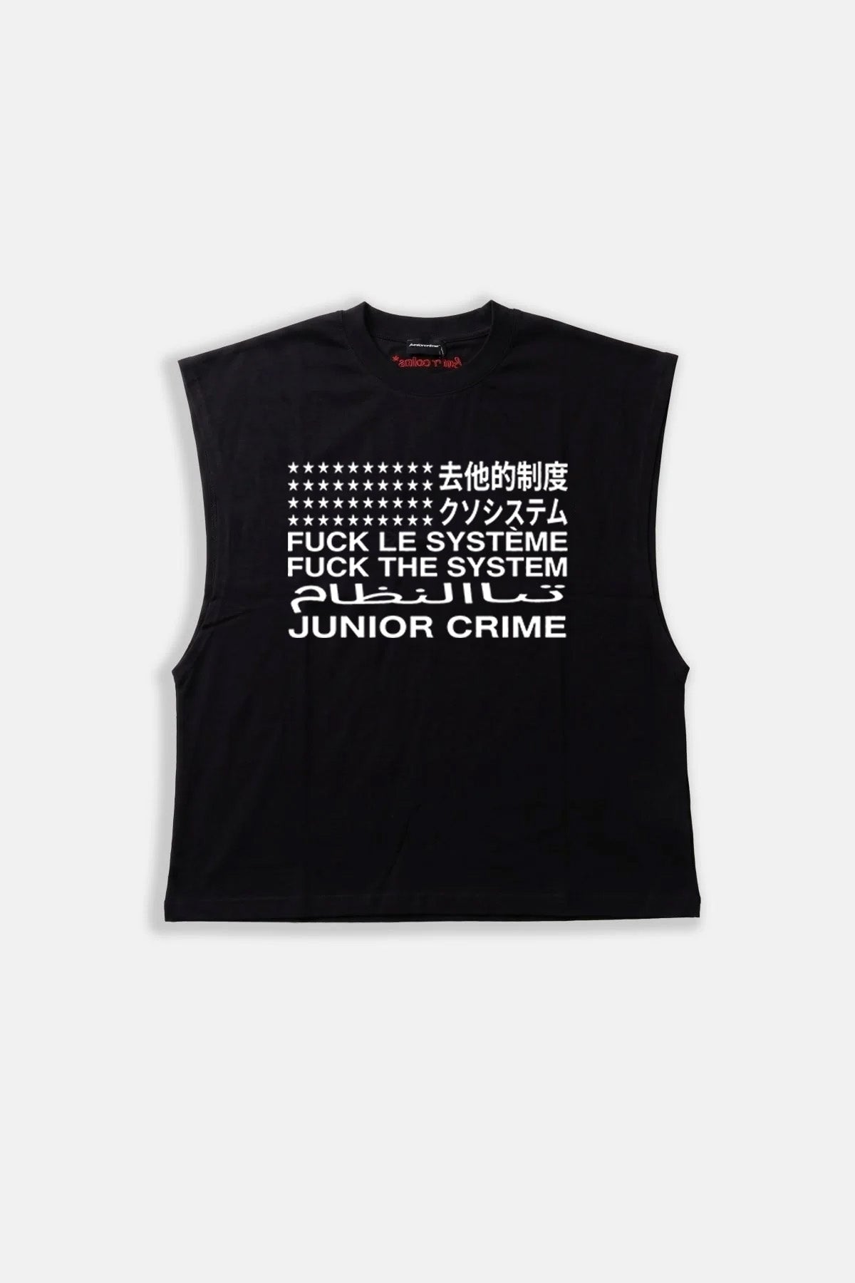 JR System Baskılı Boxy Fit Kolsuz Siyah Tshirt