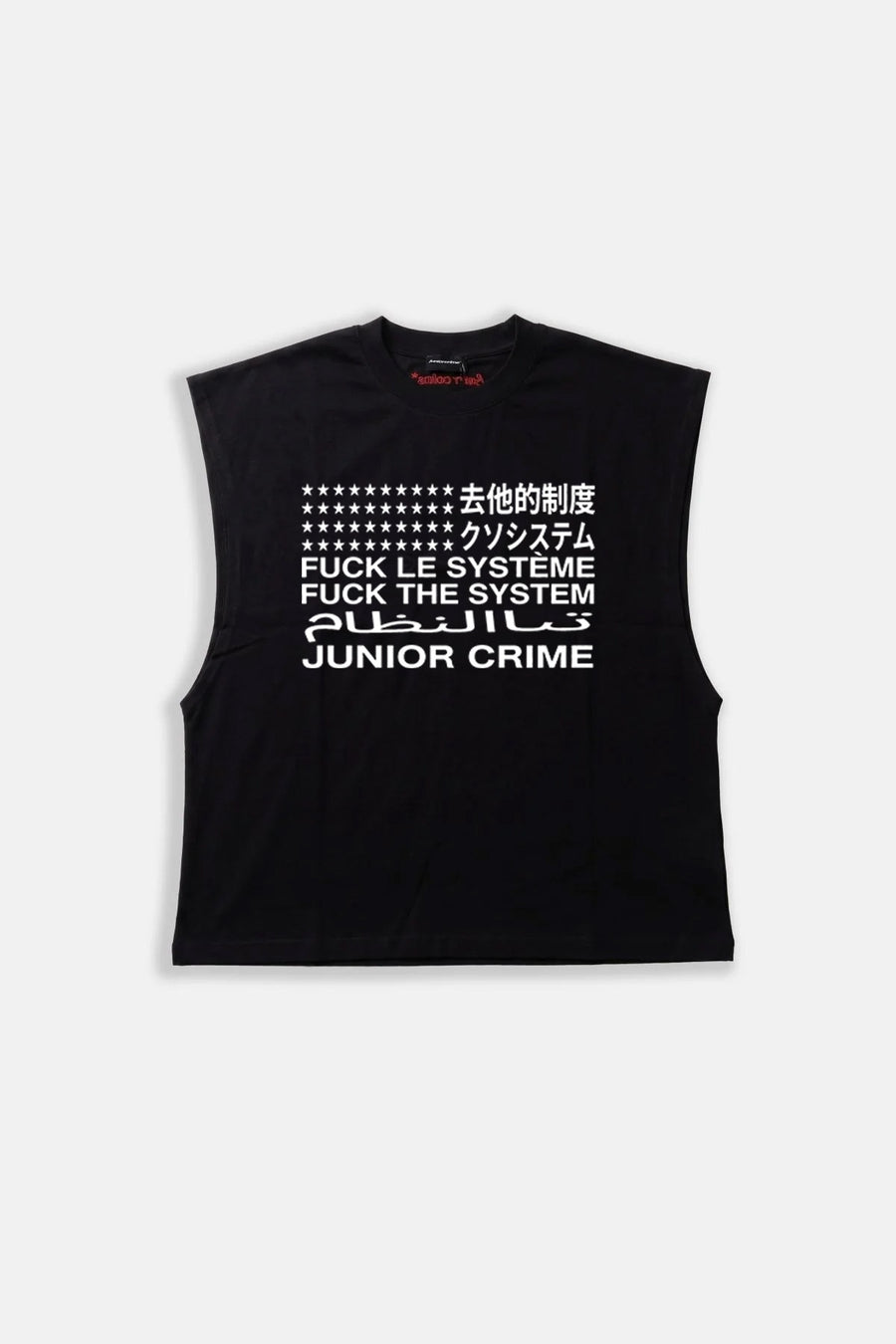 JR System Baskılı Boxy Fit Kolsuz Siyah Tshirt