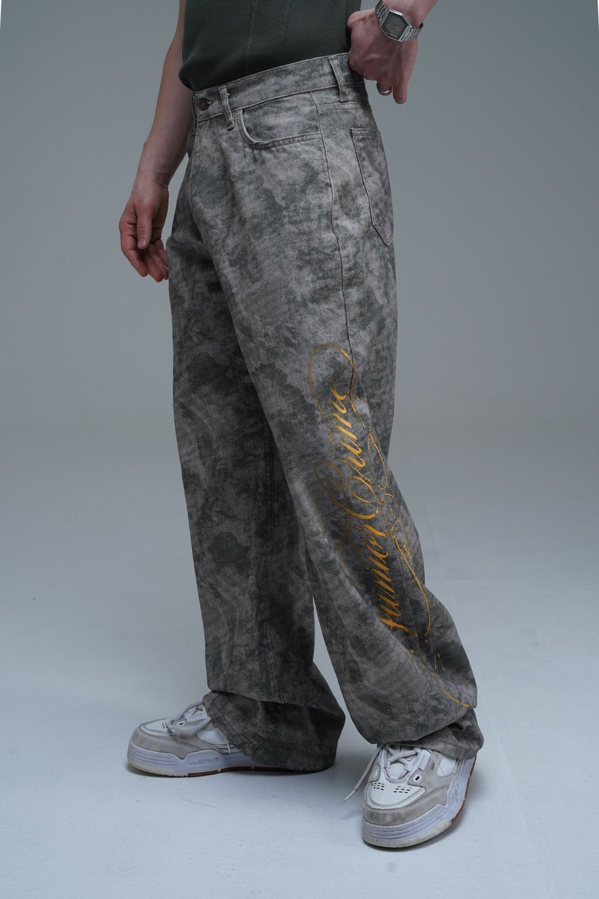JR Signature Eskitme Baskılı Kamuflaj Desen Baggy Jean