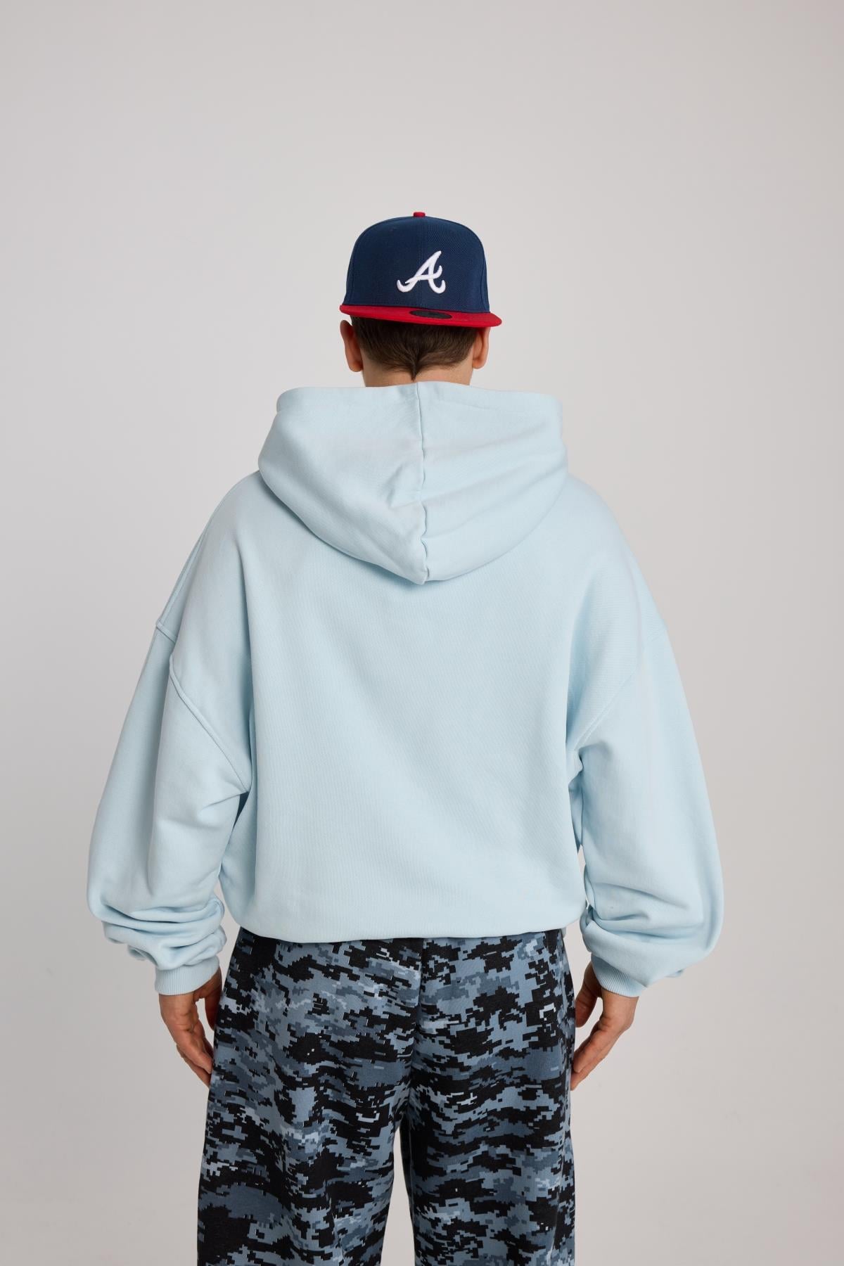 Açık Mavi Oversize Basic Zipper Hoodie