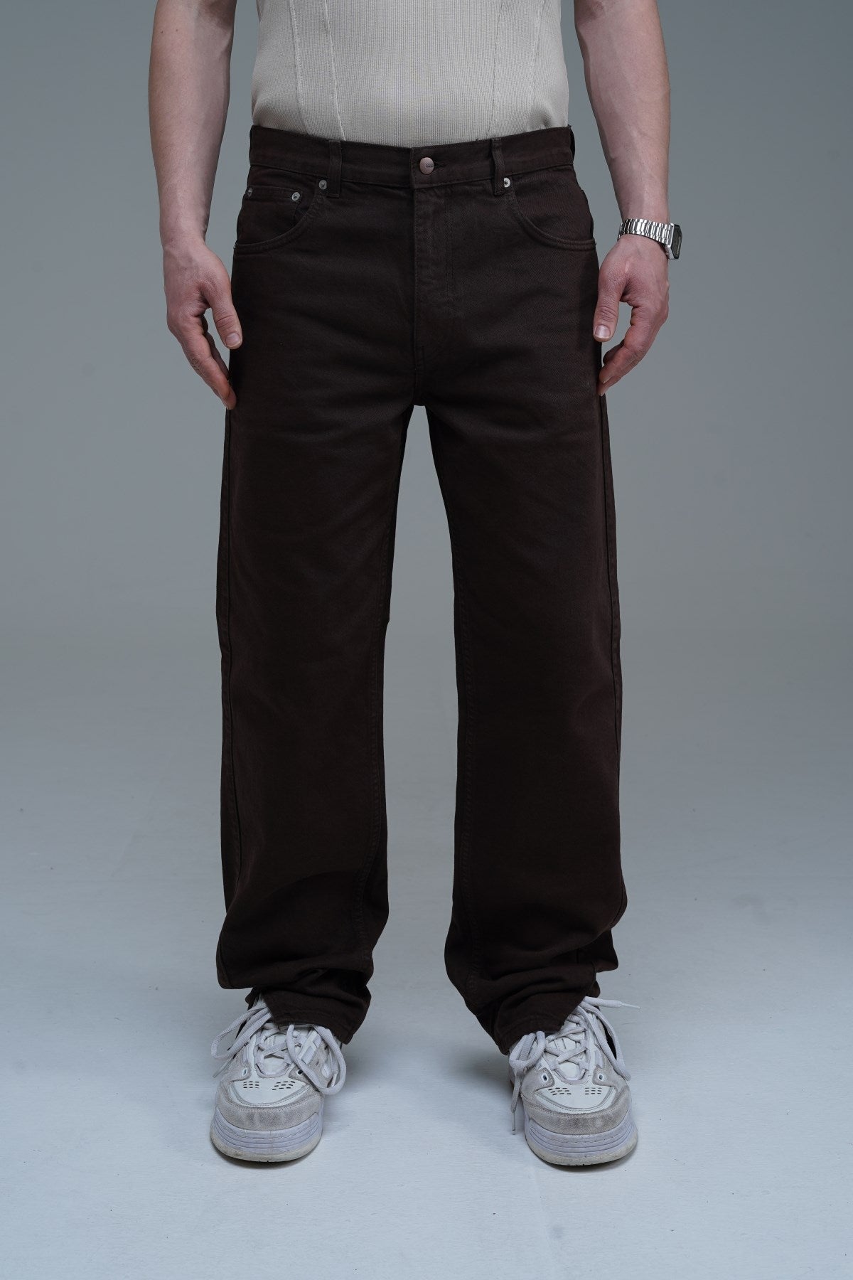 Paça Detay Kahve Regular Jean Pantolon