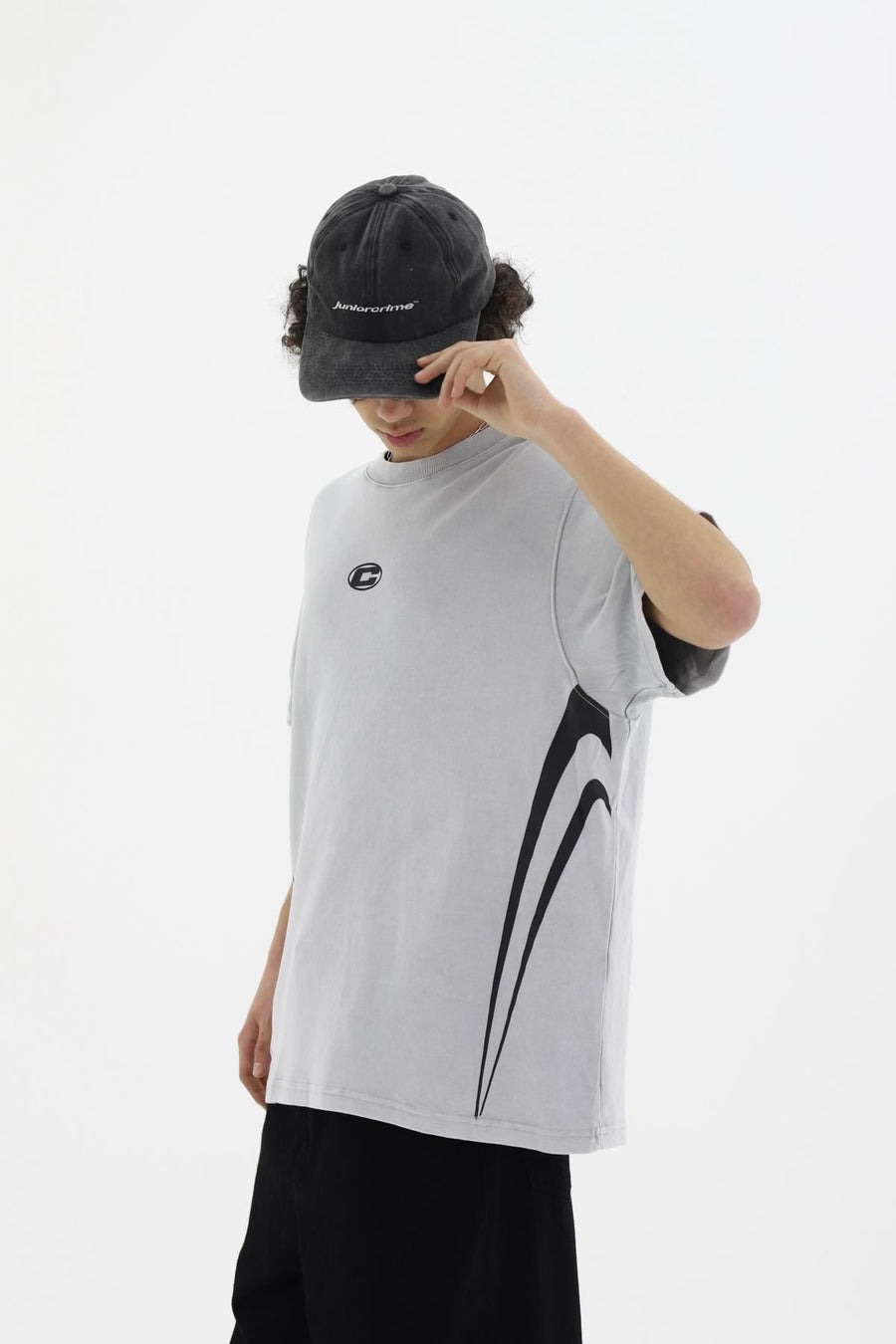 Yıkama Efektli Gri Oversize Tshirt CT01 25CY101