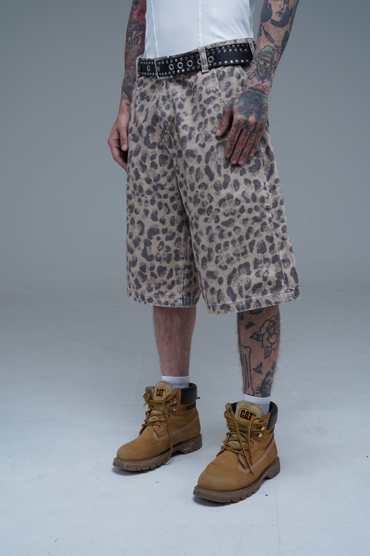 JR Leopar Desenli Baggy Jean Şort
