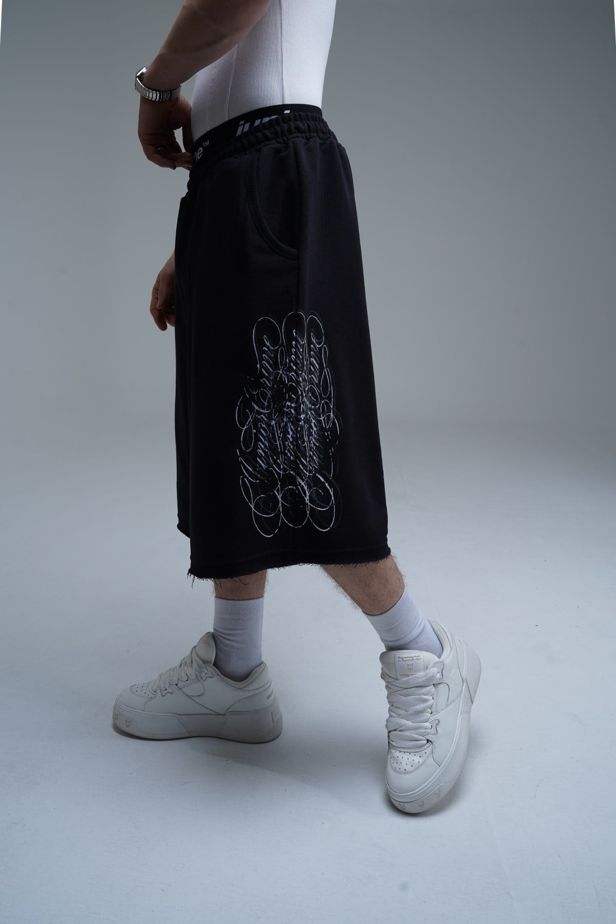 JR Signature Baskılı Jogger Baggy Siyah Şort