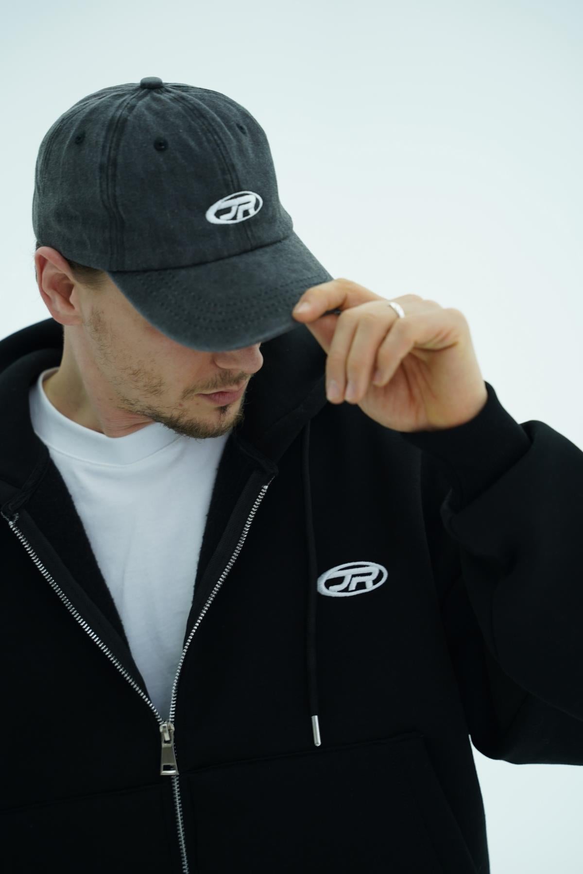 Jr Logo Boxy Kalıp Siyah Oversize Zipper Sweatshirt